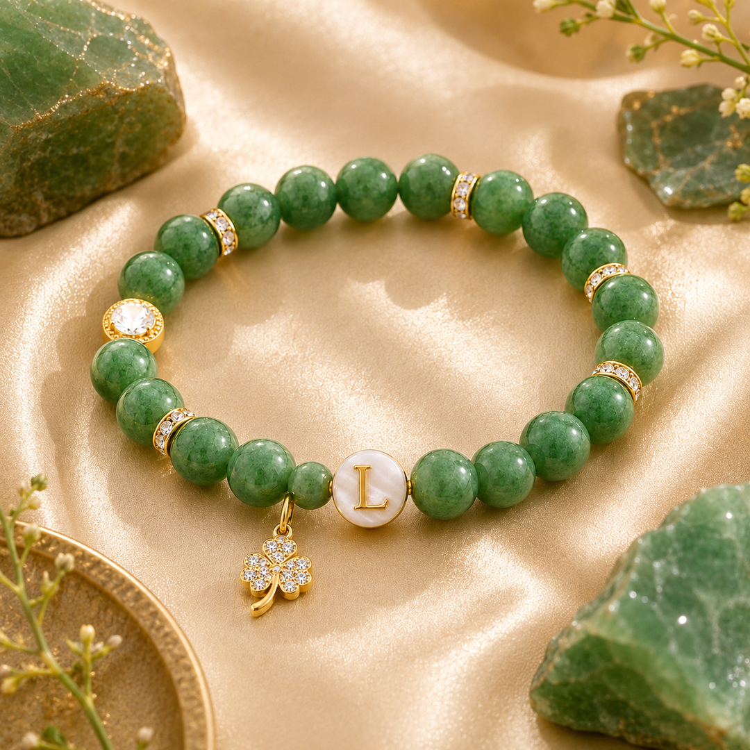 Green Aventurine Initial Bracelet – Luck & Growth Energy