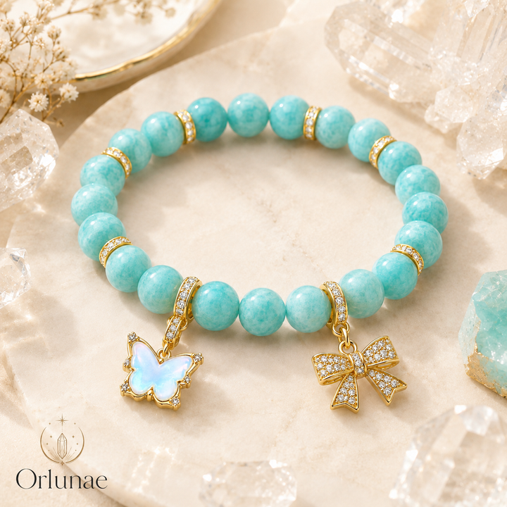 Amazonite Butterfly Crystal Bracelet – Calm Hope & Free Spirit Energy