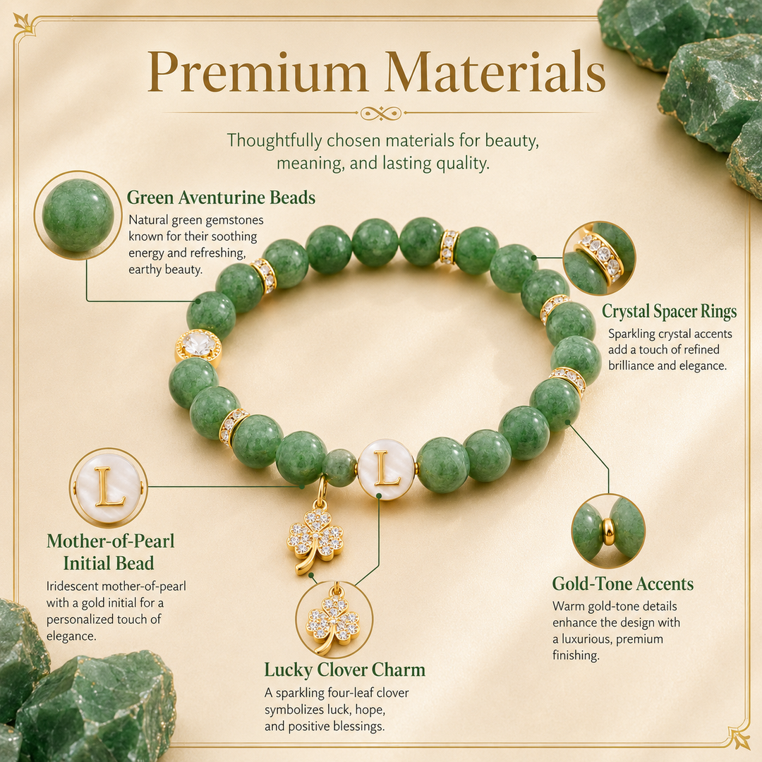 Green Aventurine Initial Bracelet – Luck & Growth Energy
