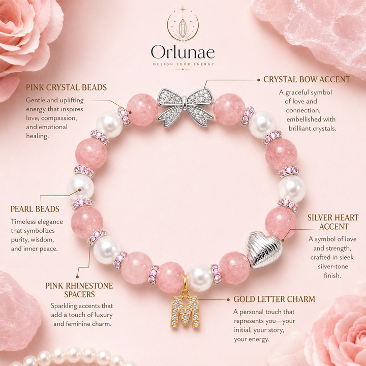 Rose Quartz Pearl Initial Bracelet – Gentle Love & Sweet Elegance Energy