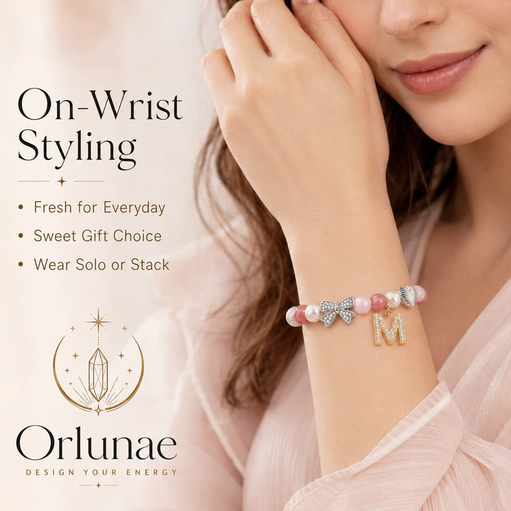 Pink Rose Quartz Strawberry Crystal Initial Bracelet – Love & Sweet Energy
