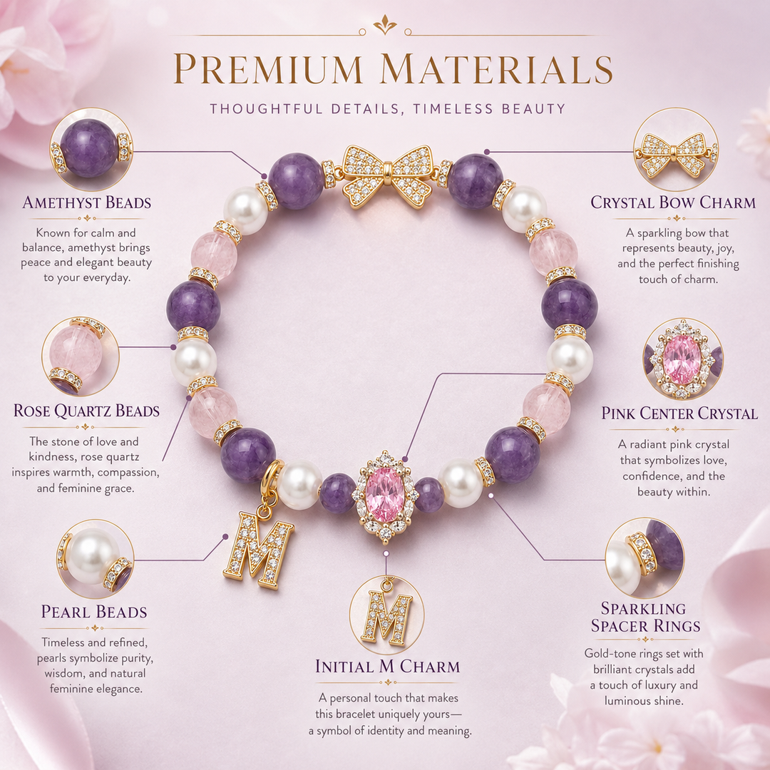Rose Quartz Amethyst Pearl Initial Bracelet – Love & Intuition Energy