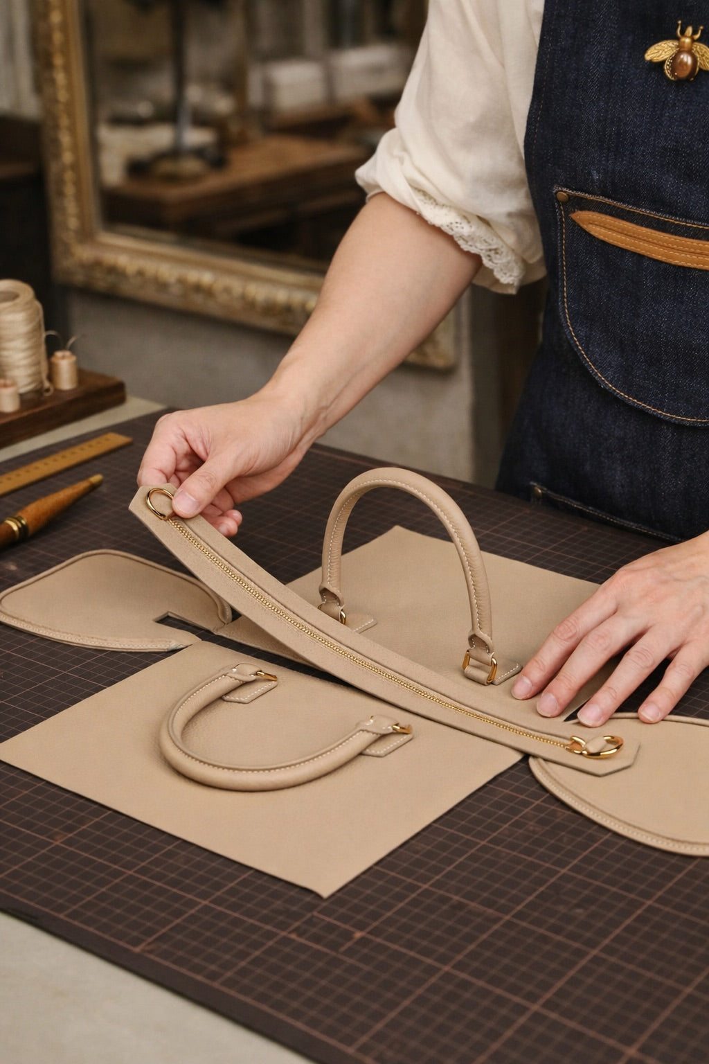 Bag components prepared on a cutting table